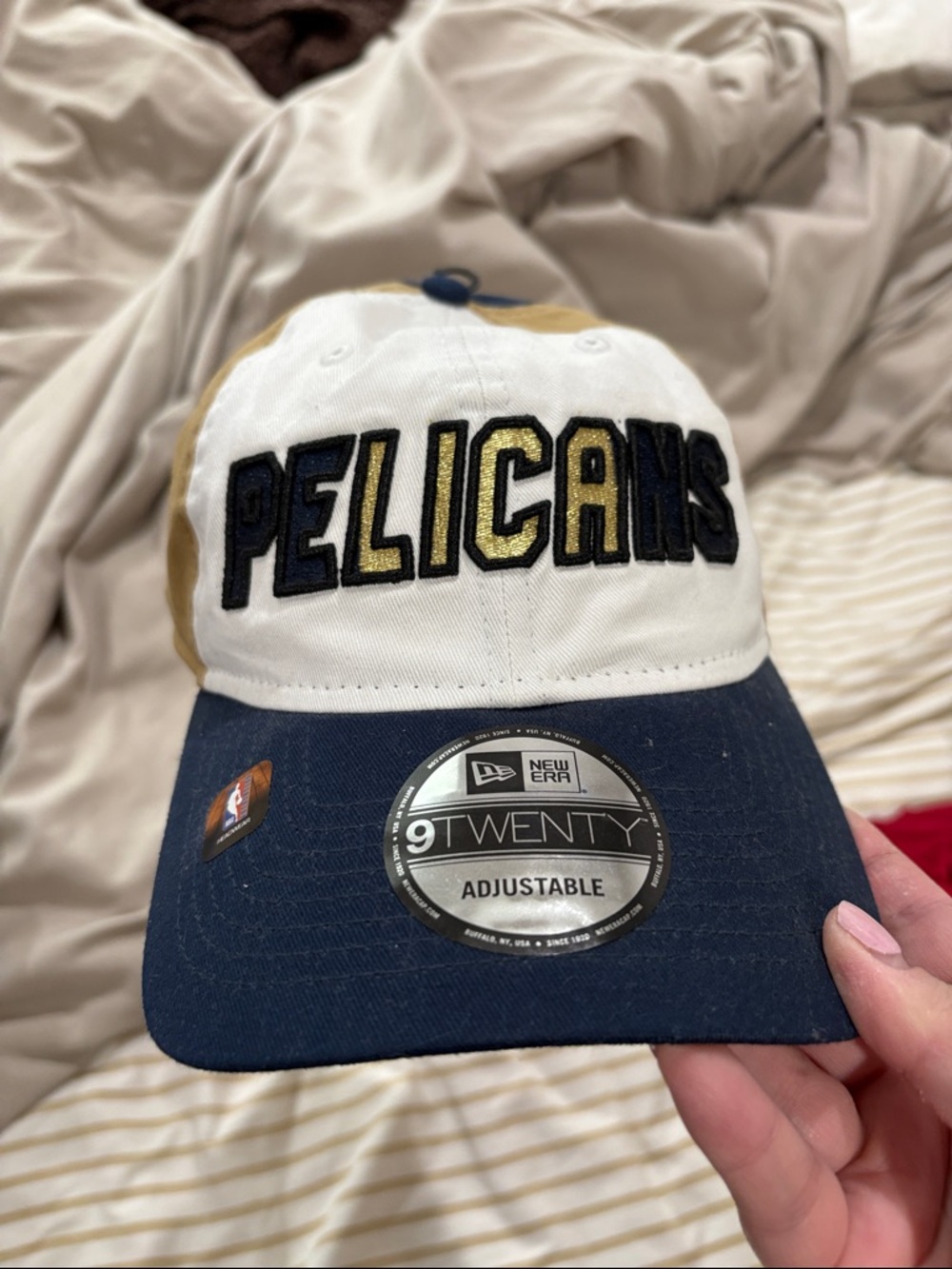 Fanatics Pelicans Two-Tone Logo Hat in White, Navy & Gold